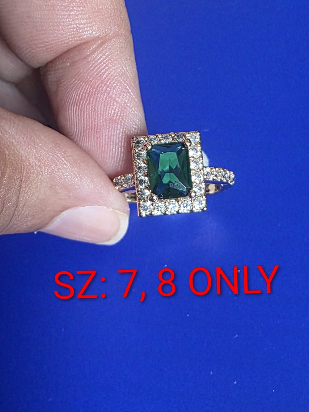14k Gold Plated Emerald Green Sz 7,8 Only